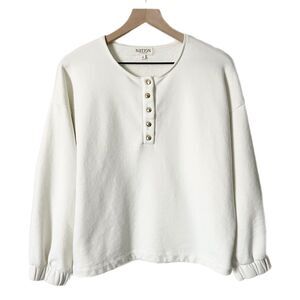 Nation 100% Cotton Callan Henley Sweatshirt in Porcelain White Size Large